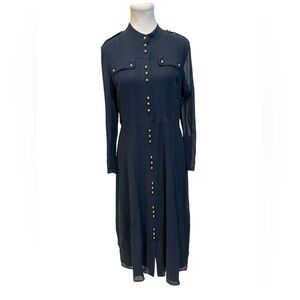 Burberry A-line knitted Silk Navy Blue Button-Down Dress Size:M